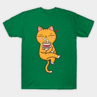 Coffee loving cat (Orange version) T-Shirt